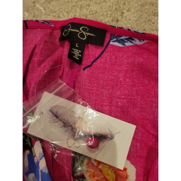 NWT Jessica Simpson Gabbie Hi-Low Midi Dress PINK FLORAL V Neck Women Large - Picture 9 of 11